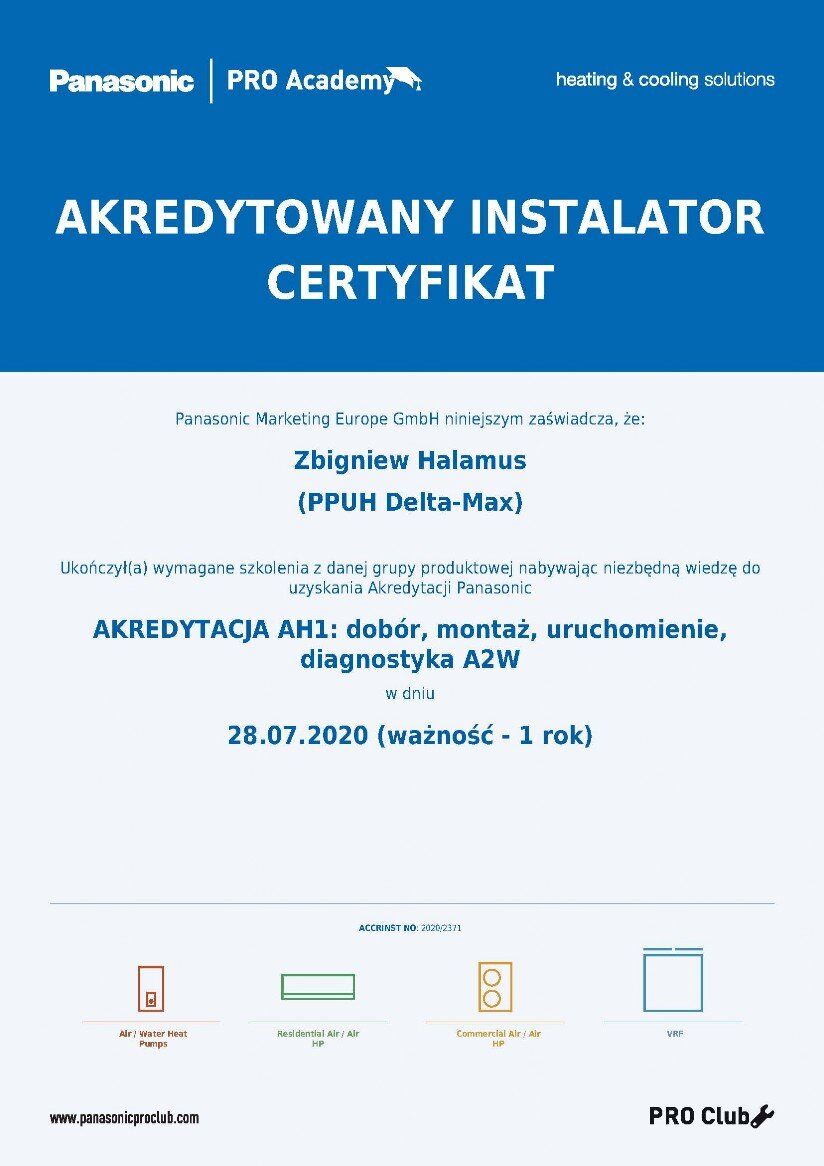 Certyfikat Panasonic Halamus Serwis Poznań